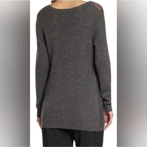 Eileen Fisher Scoop Neck Merino Wool Metallic Thread Geometric Sweater Long Line - Picture 8 of 11
